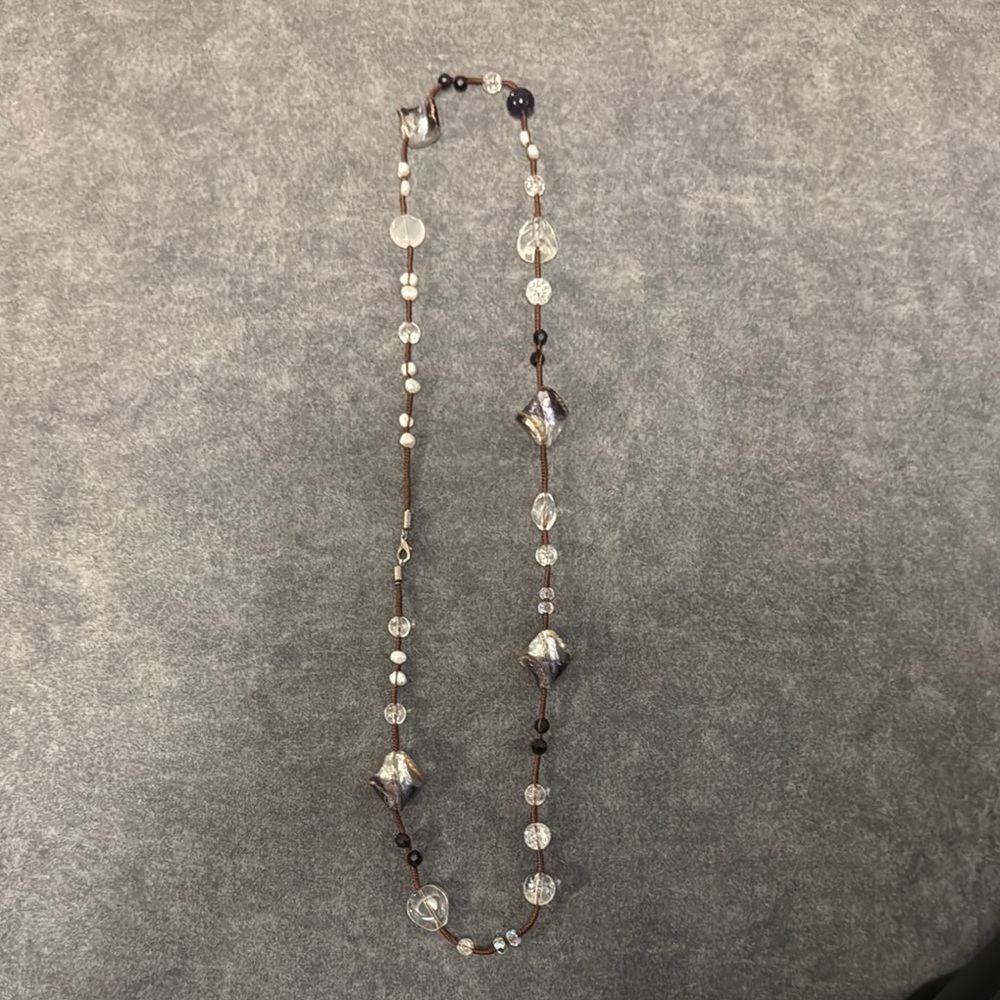 Elegant Beaded Necklace in Purple and Silver